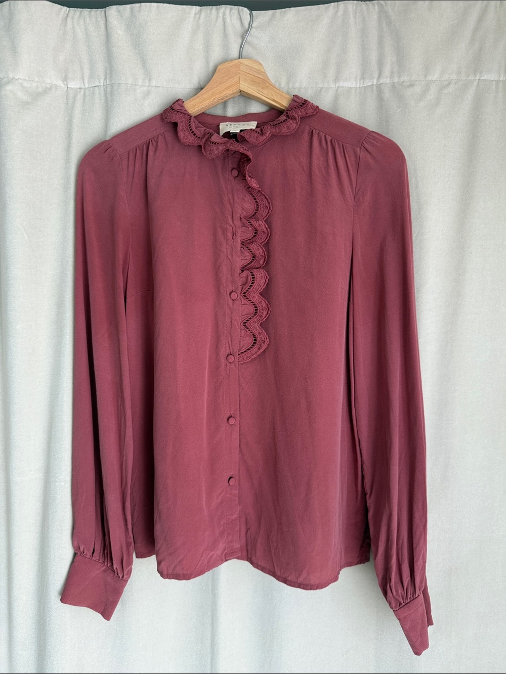 Sezane Ruffle-Trim Button Front Blouse - Plum